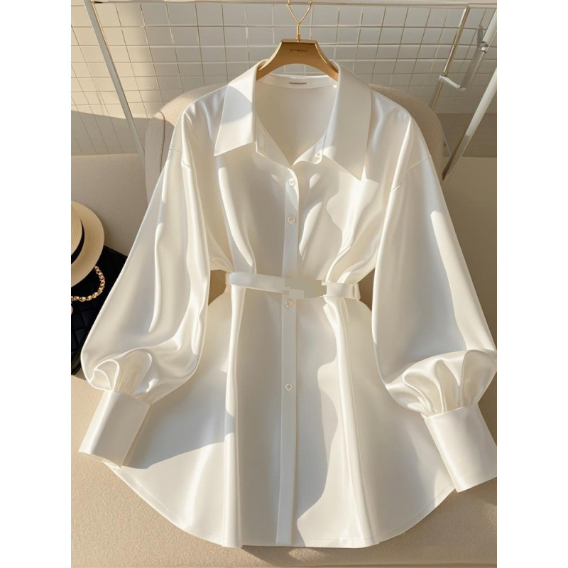 Damenbekleidung Herbst neue Temperament Taille Top Fett Licht Luxus High-End-Gefühl der Altersreduzierung weißes Langarmhemd für Frauen_voghion.com