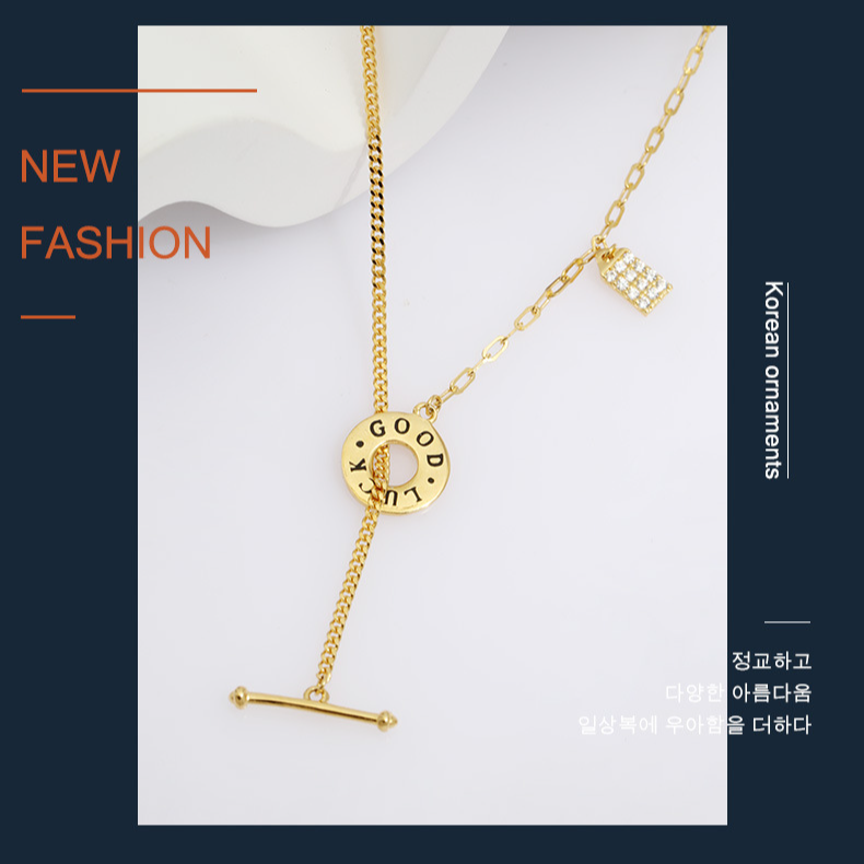 Fashion Trendy Letter Geometric Sterling Silver Gold Plated K-gold Necklace Women's Clavicle Chain Fashionable_voghion.com