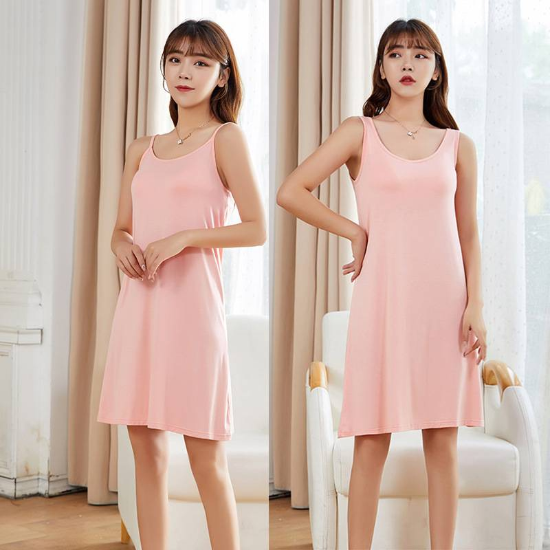 Vêtements de nuit d'été avec coussinet de poitrine pour femme, soutien-gorge intégré, taille moyenne et longue, pour la plage, les loisirs, la maison, le sommeil, bretelles_voghion.com