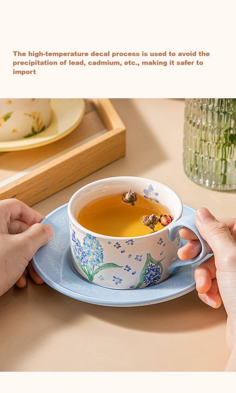 Originalt blomstermønster keramisk kaffekop kontor hjem eftermiddagste kaffekop og underkop sæt_voghion.com