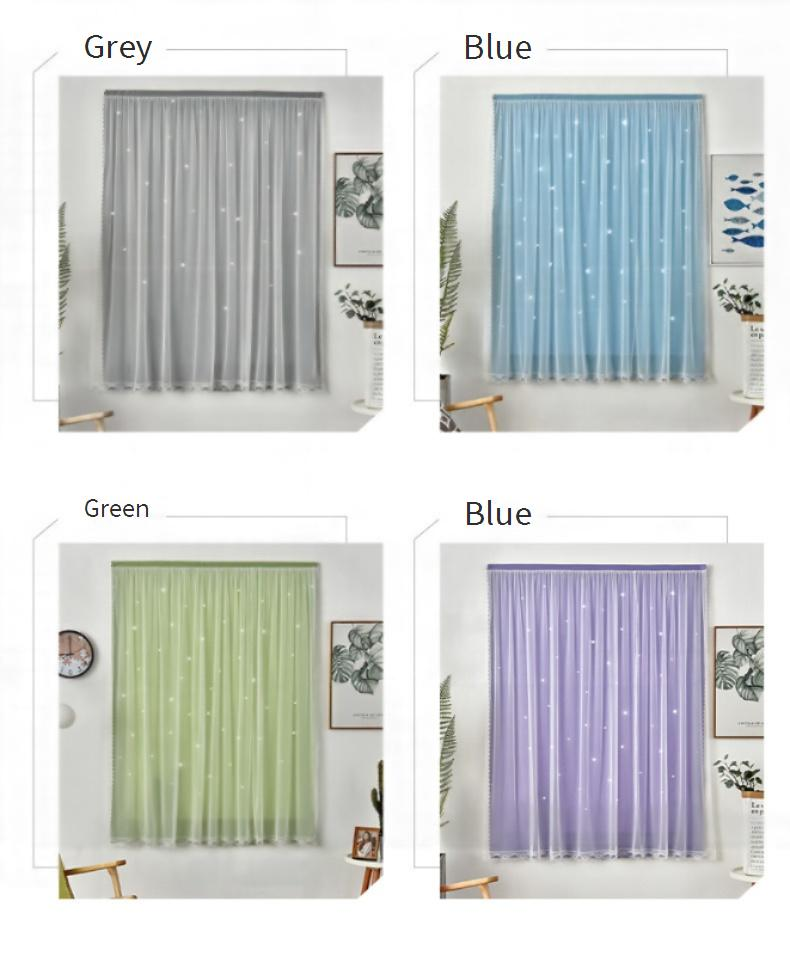 Star Cutout Blackout Curtains - No Drill Magic Tape Self-Adhesive Window Treatment (Lace Trim Light Filtering Easy Install 52x84 Inch)_voghion.com
