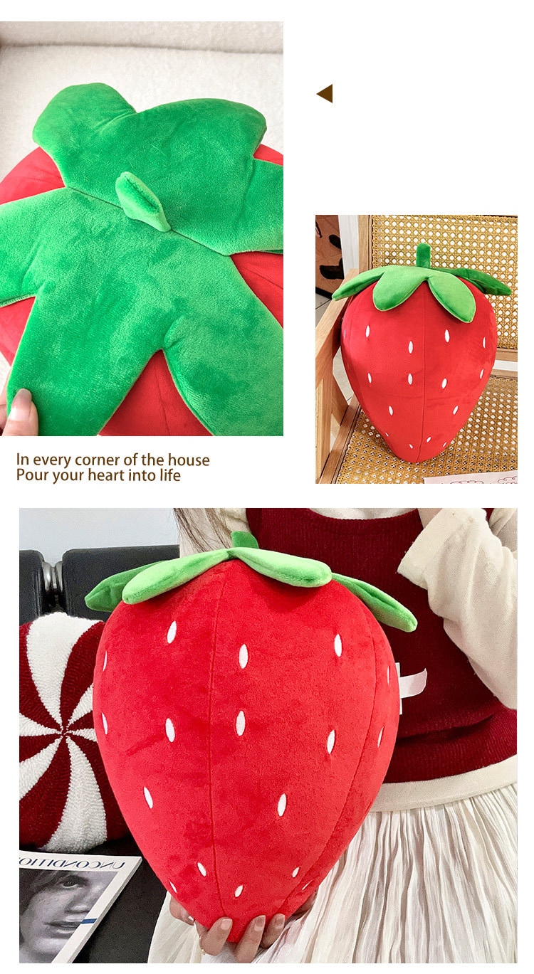 Realistisches Erdbeer-Plüschkissen – weiches Obstkissen für Kinder/Bett/Sofa (süßes und kuscheliges Geschenk für Mädchen)_voghion.com