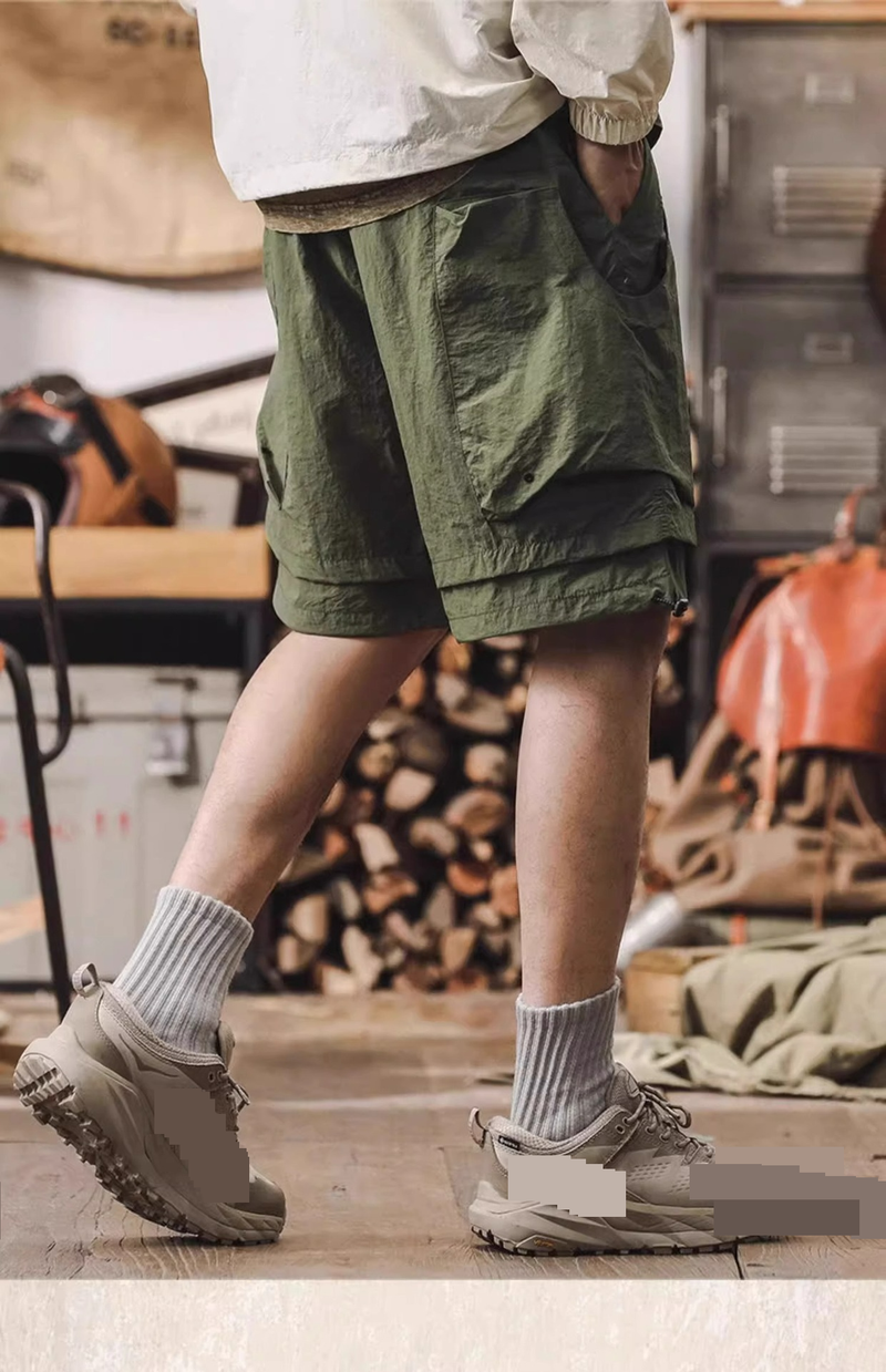 Pantalones cortos de trabajo funcionales de secado rápido de seda de hielo para hombre, de verano, finos, sueltos y rectos, de color liso, de longitud media._voghion.com