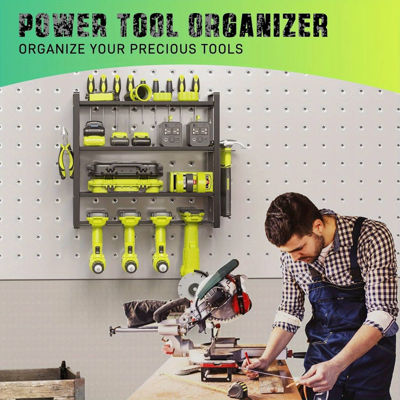 Robustes 3-stufiges Wand-Werkzeugregal mit 4 Bohrerhaltern – 150 Pfund Tragkraft, Mattschwarz_voghion.com