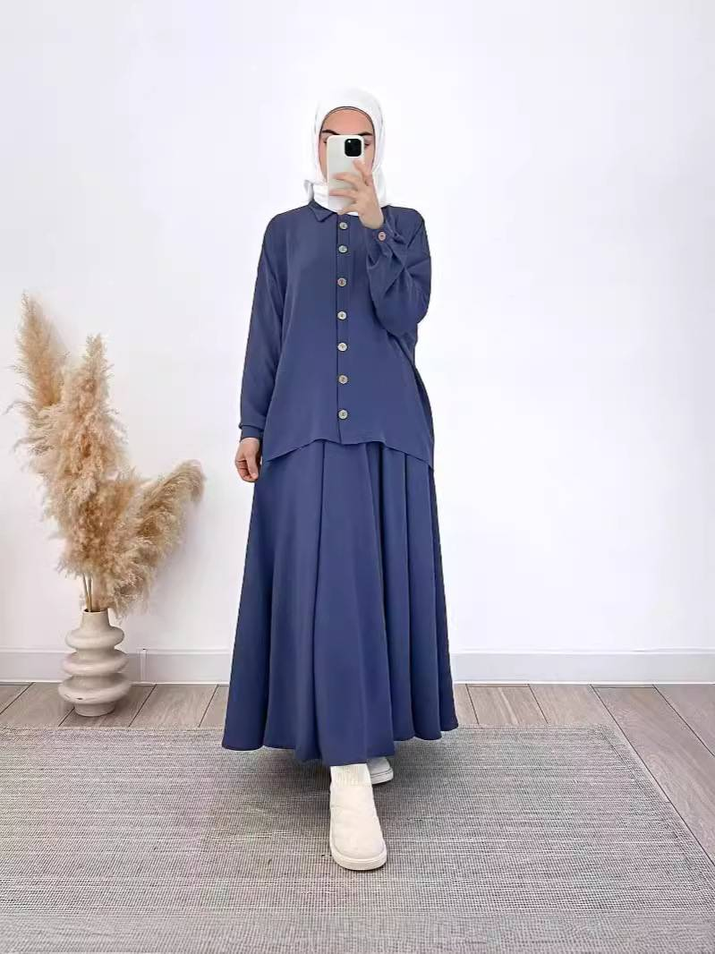 Women's Clothing Fashion Casual Suit Fairy Sleeve Top High Waist Skirt Two Piece Suit_voghion.com