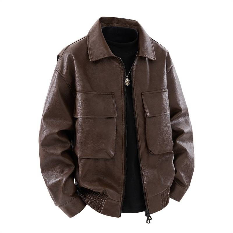 Men's Vintage Biker Jacket - Retro PU Leather Coat With Double-Breasted Design_voghion.com