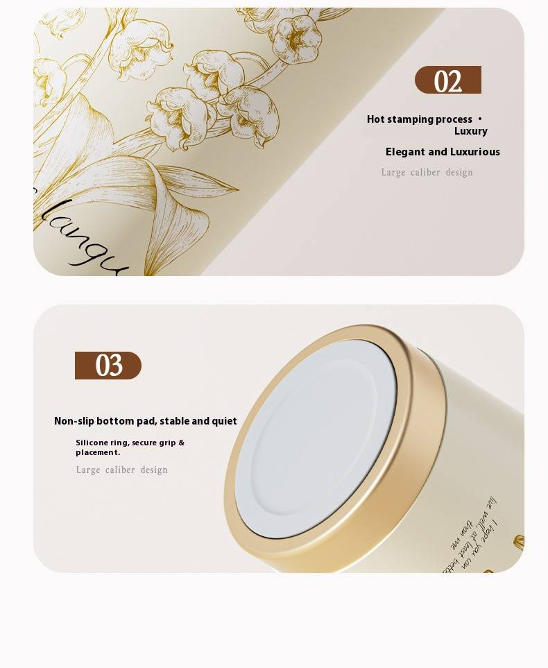 Set regalo per caffè Lily Of The Valley - Elegante bicchiere da viaggio in ceramica e acciaio inossidabile con cucchiaino (530 ml, tazza da ufficio e da auto, a prova di perdite, confezione regalo)_voghion.com