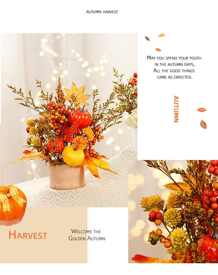 Christmas Fall Harvest Decor Set - Artificial Maple Leaves Pumpkins & Wheat Bundle For & Thanksgiving Home Decor European Style Table Centerpiece_voghion.com