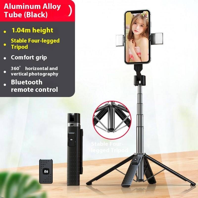 Perche à selfie 4 pieds en alliage d'aluminium série P05 avec télécommande Bluetooth et lumières LED magnétiques, trépied de 100 cm pour diffusion en direct et vlogging_voghion.com