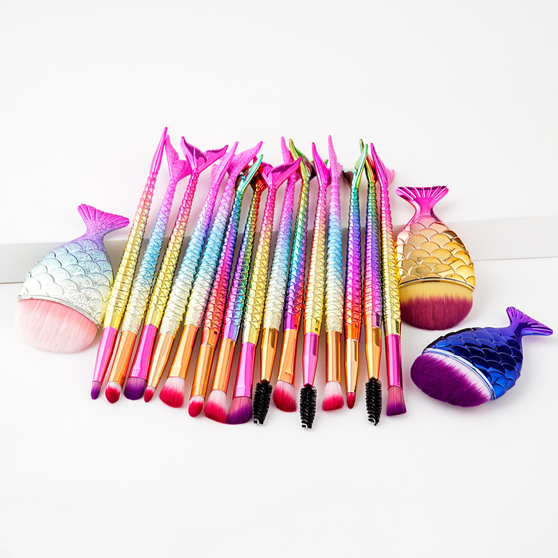 5-teiliges Make-up-Pinselset, Make-up-Tools, Meerjungfrau + kleiner dicker Fisch, Augenset, Lidschattenpinsel, GUJHUI_voghion.com