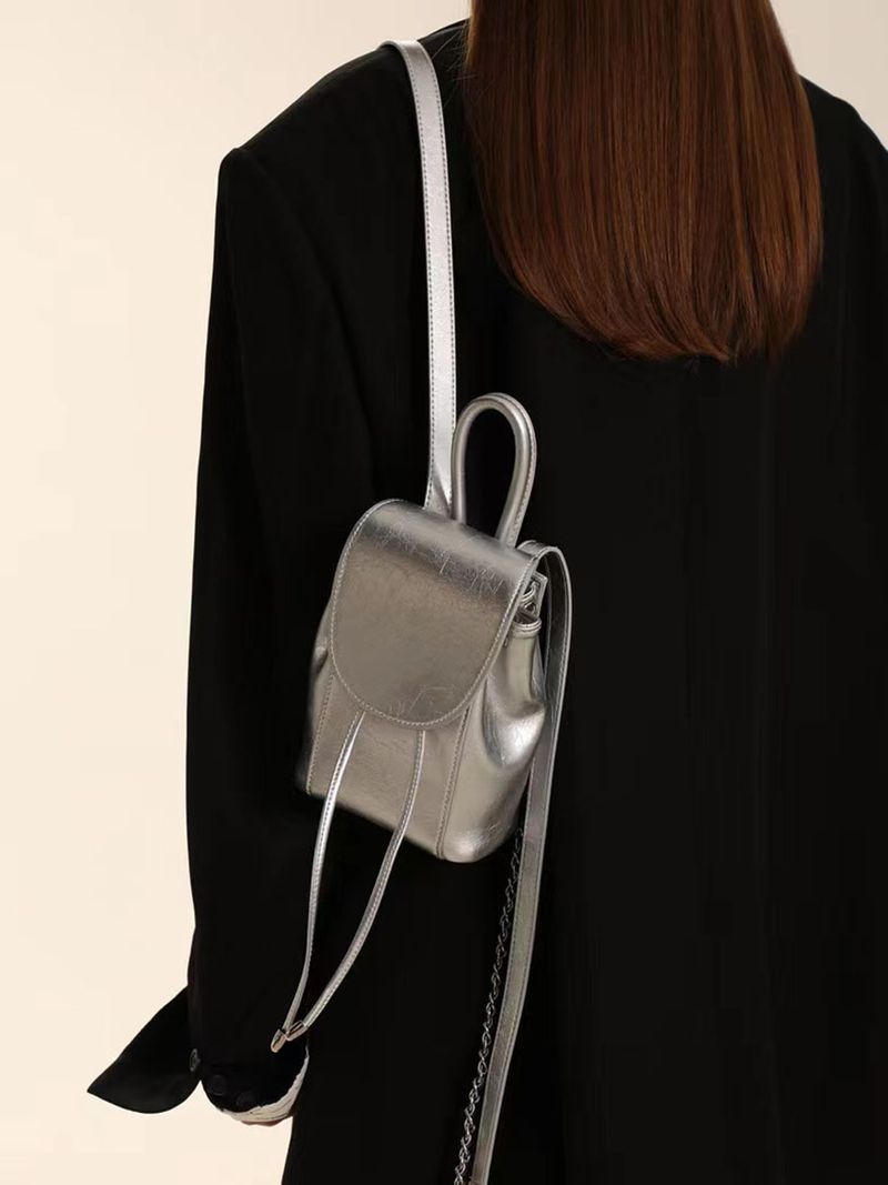 2024 Nuova borsa a catena in argento per studentessa universitaria, mini zaino piccolo con coulisse_voghion.com