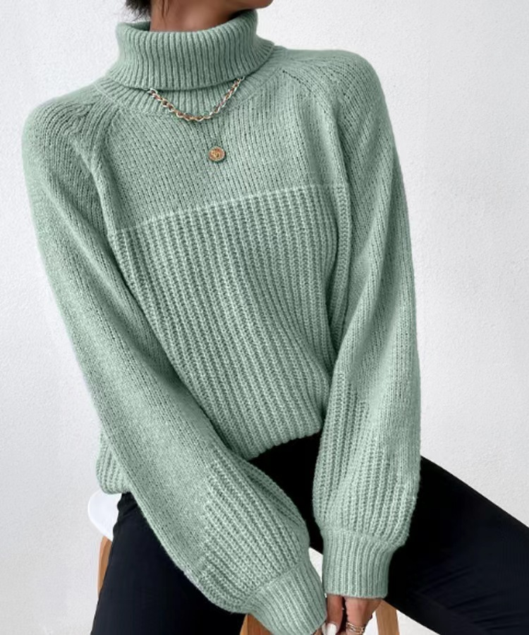 2023 Autumn/winter New Simple Polo Collar Raglan Sleeve Sleeves Knitted Sweater_voghion.com