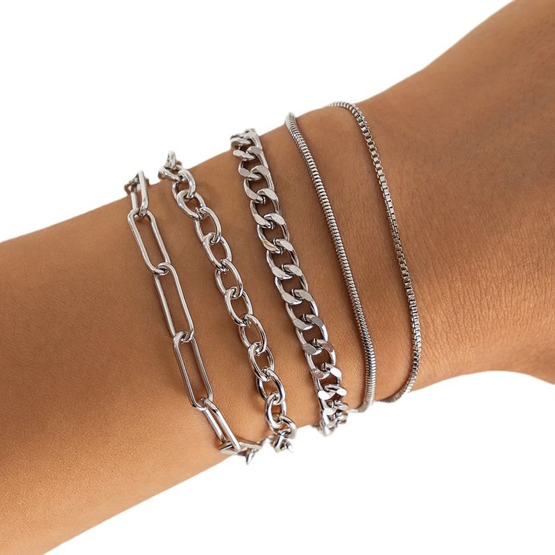 Five-Piece For Men Hip-Hop Niche Metal Set Multi-Layer Chain Minimalist Bracelet_voghion.com
