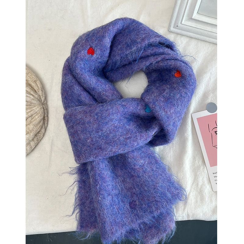 Sciarpa corta lavorata a maglia a forma di cuore, tinta unita, per donna, scaldacollo invernale in morbido peluche, per studenti._voghion.com