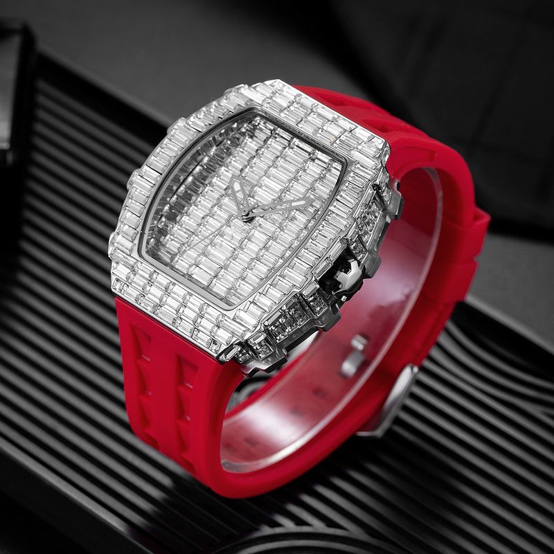 MISSFOX Watch, Popular Wine Barrel Type T Square Diamond In Europe And America, Personalized Fashion Hip-hop Silicone Strap Watch_voghion.com