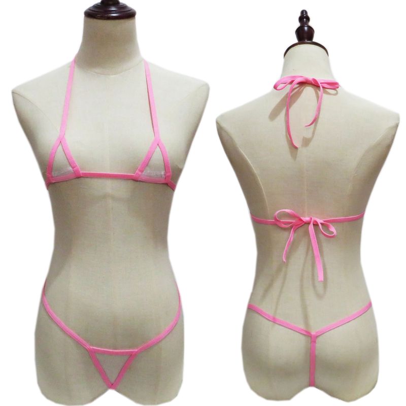 Mini maiô feminino íntimo, roupa de banho feminina sexy transparente de três pontas, biquíni de malha_voghion.com