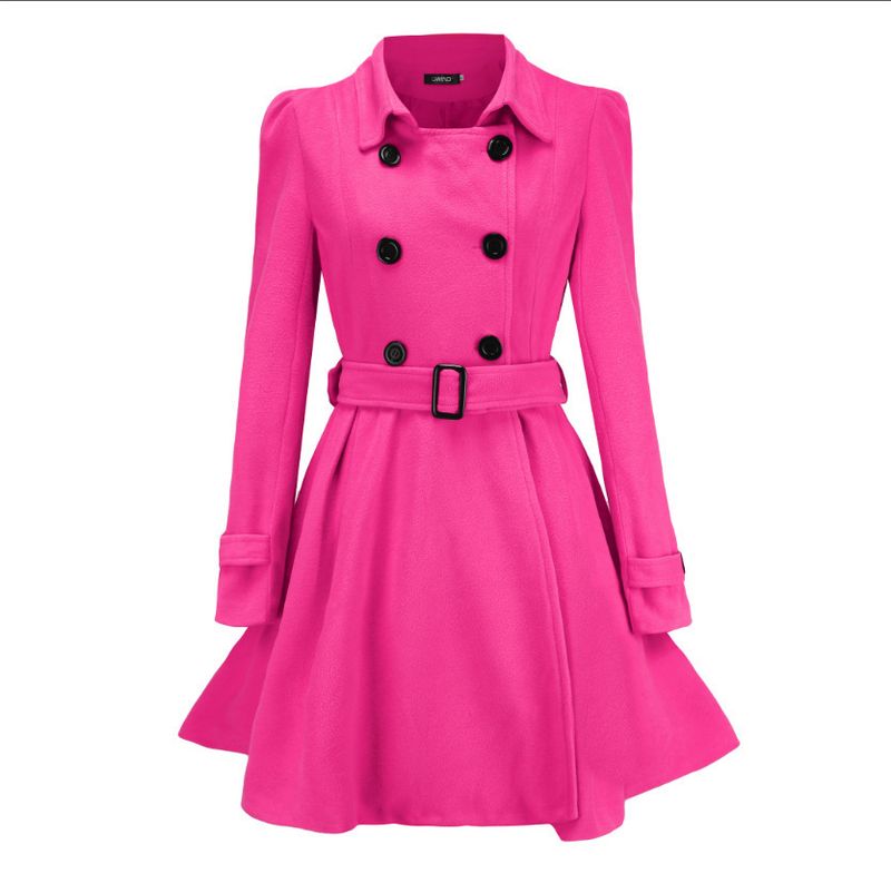 Elegant Women's Wool Blend Trench Coat With Belt & Peplum Hem - Slim Fit Long Coat For Autumn/Winter_voghion.com