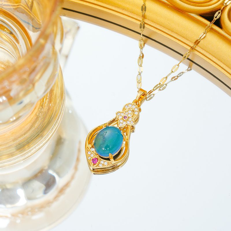 new temperature sensitive stone color colorful gem necklace female niche high sense clavicle chain_voghion.com