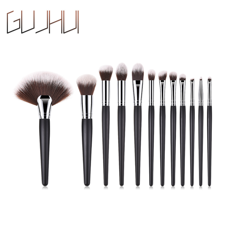 5/7/11/12 Stück Make-up-Pinsel, Make-up-Werkzeuge, Augenset, Lidschattenpinsel, schwarzes und silbernes GUIHUI_voghion.com