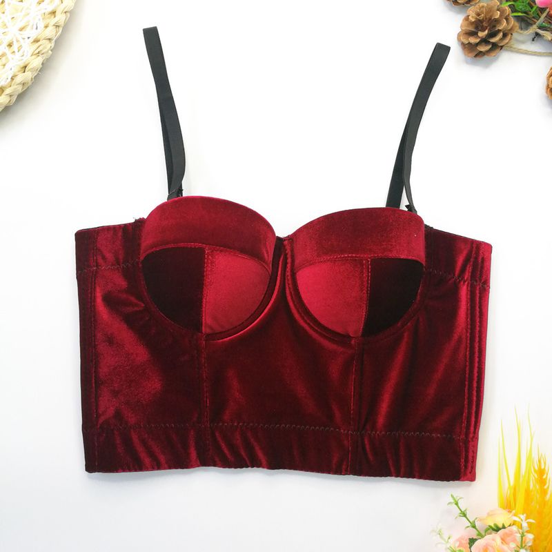 Vêtements pour femmes, bretelles en velours, vêtements d'extérieur, soutien-gorge en arête de poisson, couleur unie, velours coréen avec anneau en acier, gilet gainant, style court, haut tube polyvalent_voghion.com