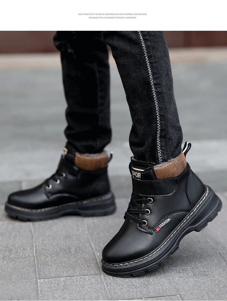 Scarpe per bambini, scarpe di cotone, scarpe da ragazzo, stivali invernali in velluto, spessi e caldi, nuovi stivali da neve Martin, grandi, in cotone e pelle, impermeabili_voghion.com