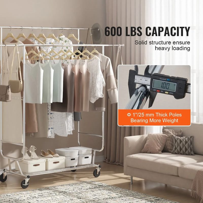 Hanging Clothes Extendable Hanging Rack C Garment Height Clothes For Length And Rack Clothing Rod Adjustable Duty Heavy Double_voghion.com