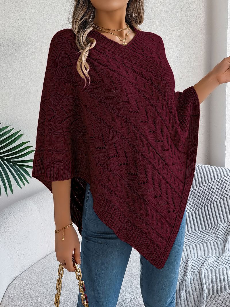 Cappotto in maglia a trecce larghe e casual, tinta unita, autunno inverno 2025, moda donna_voghion.com