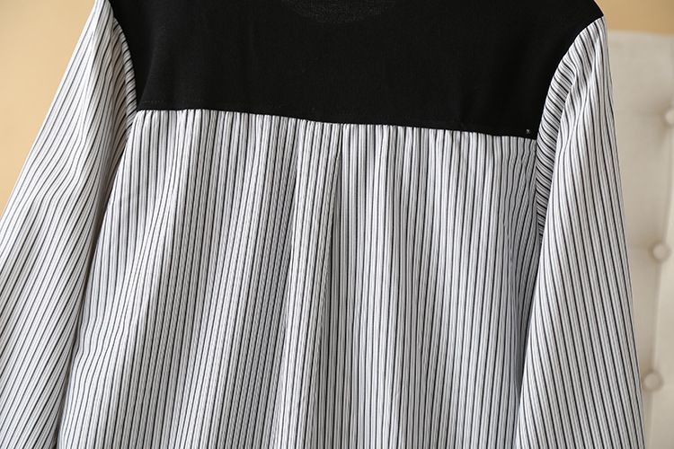 Women's Clothing Plus Size Clothes Long Sleeve Pullover – Striped Stitching & Loose Fit (XL-4XL, Black/Pink) – Comfortable Autumn Tunic Top_voghion.com