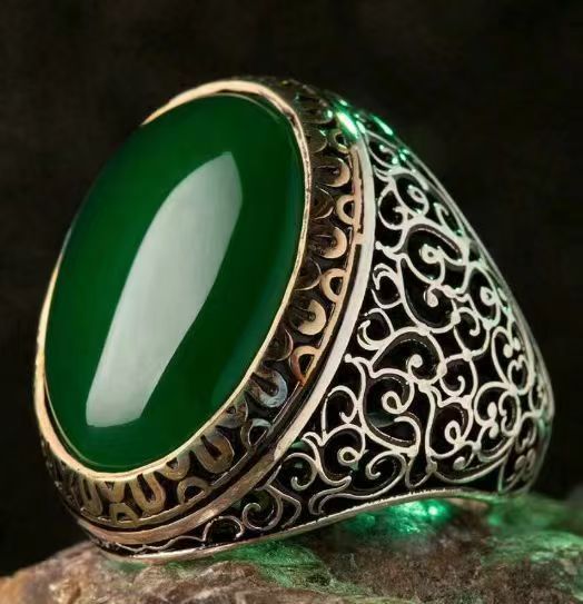 Anello da uomo in pietra occhio di gatto verde creata in laboratorio, in acciaio inossidabile, taglia 7-15, punk, retrò, vintage, regalo per la festa del papà._voghion.com
