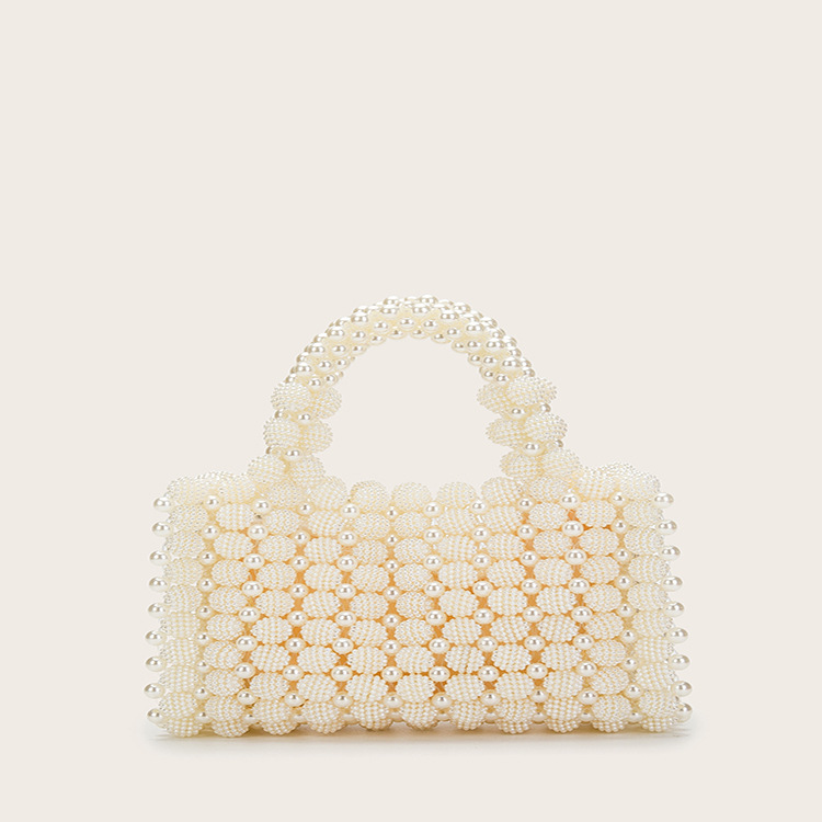 Borsa quadrata decorata con papavero piccolo intrecciata a mano Pearl Banquet_voghion.com