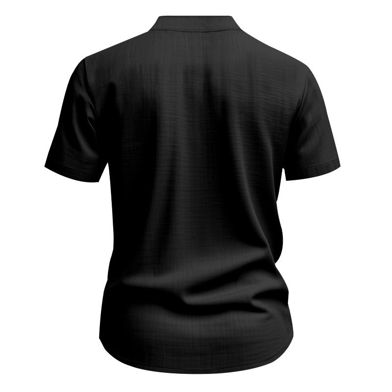 Camisa de lino de manga corta para hombre, nueva, de color liso, con cuello alto y bolsillo, holgada, informal_voghion.com