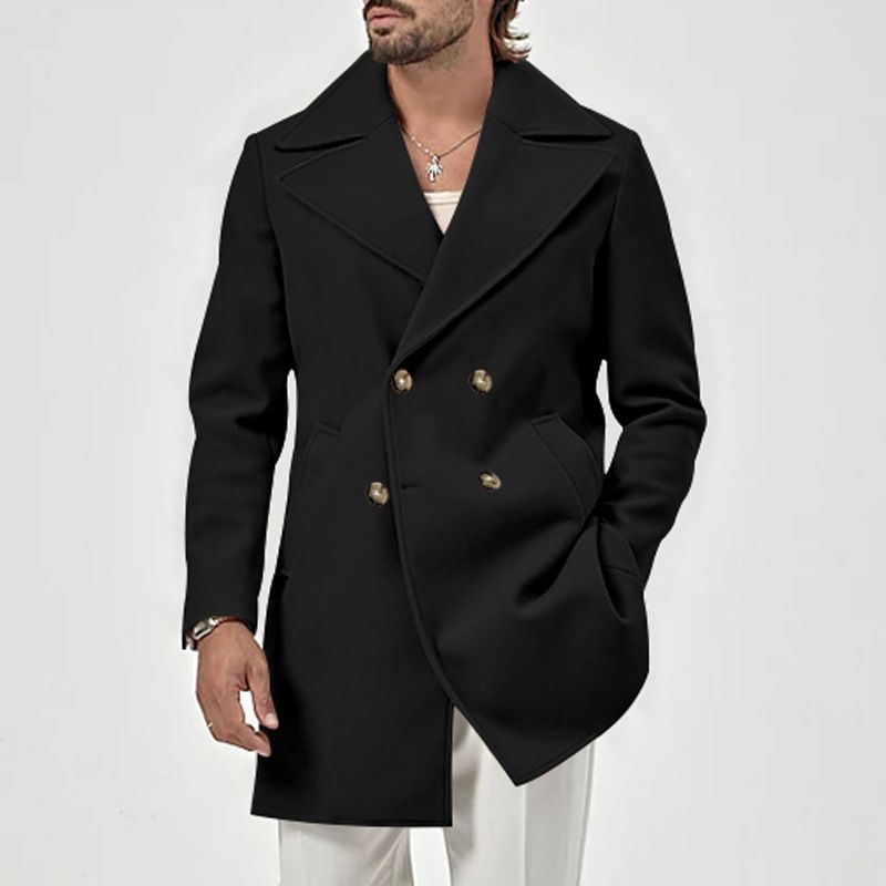 2025 Men's Autumn Winter New Style Lapel Double-Breasted Slim Fit Jacket Trench Coat_voghion.com