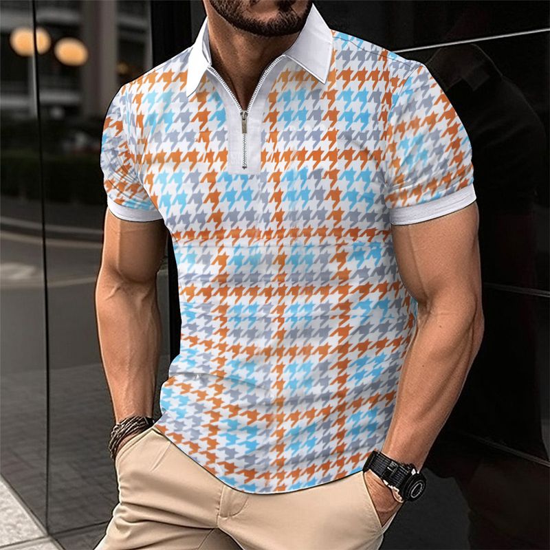 Polo d'été à manches courtes pour homme, imprimé à motifs simples, décontracté, rayé_voghion.com