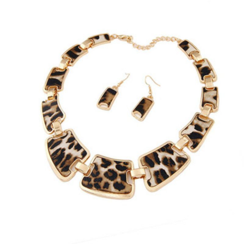 Halskette zubehör Koreanische version leopard print halskette pullover kette ohrring set_voghion.com