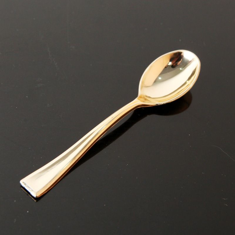 24-Pack Electroplated Gold Disposable Plastic Set Western Dessert Party Small Fork Spoon_voghion.com