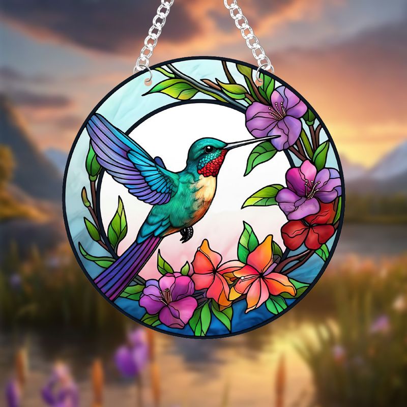 Multiple bird butterfly double-sided printed acrylic Suncatcher home pendants with chains and suction cups_voghion.com