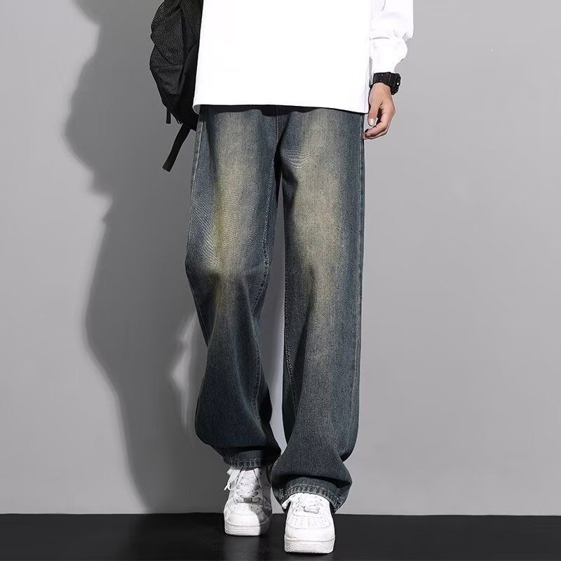 Herrkläder Raka Jeans Herr Vår- och höstbyxor Lösa casualbyxor Trend Retro Tonårsbyxor Pojkar Tonade Byxor_voghion.com