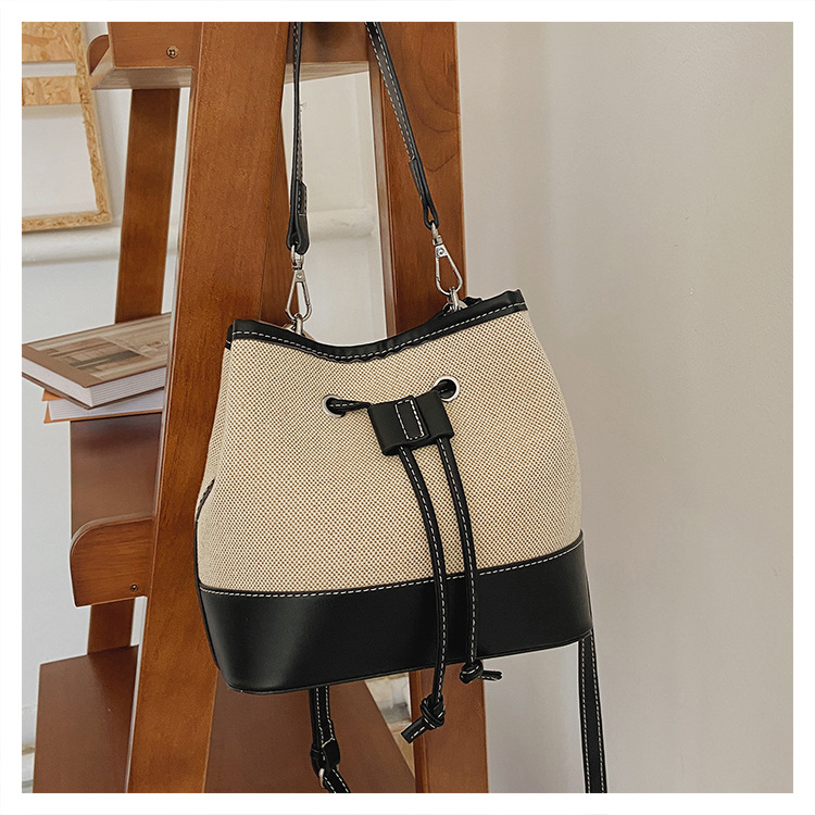 Bolsa feminina nova moda bolsa transversal oblíqua com cordão patchwork bolsa balde de lona_voghion.com