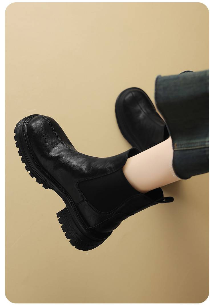 Cameido Women's thick-soled boots, British-style chimney short boots for autumn and winter 2024, women's boots with fleece sleeves._voghion.com
