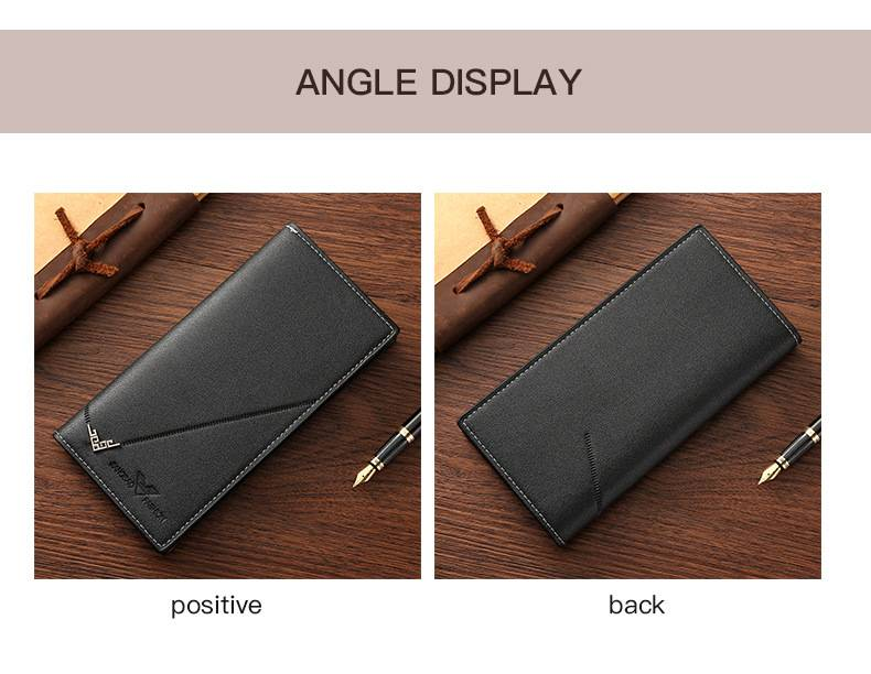 Cartera de hombre, cartera larga para hombre, cartera vertical fina para jóvenes, cartera de negocios retro de moda de gran capacidad con múltiples tarjetas._voghion.com