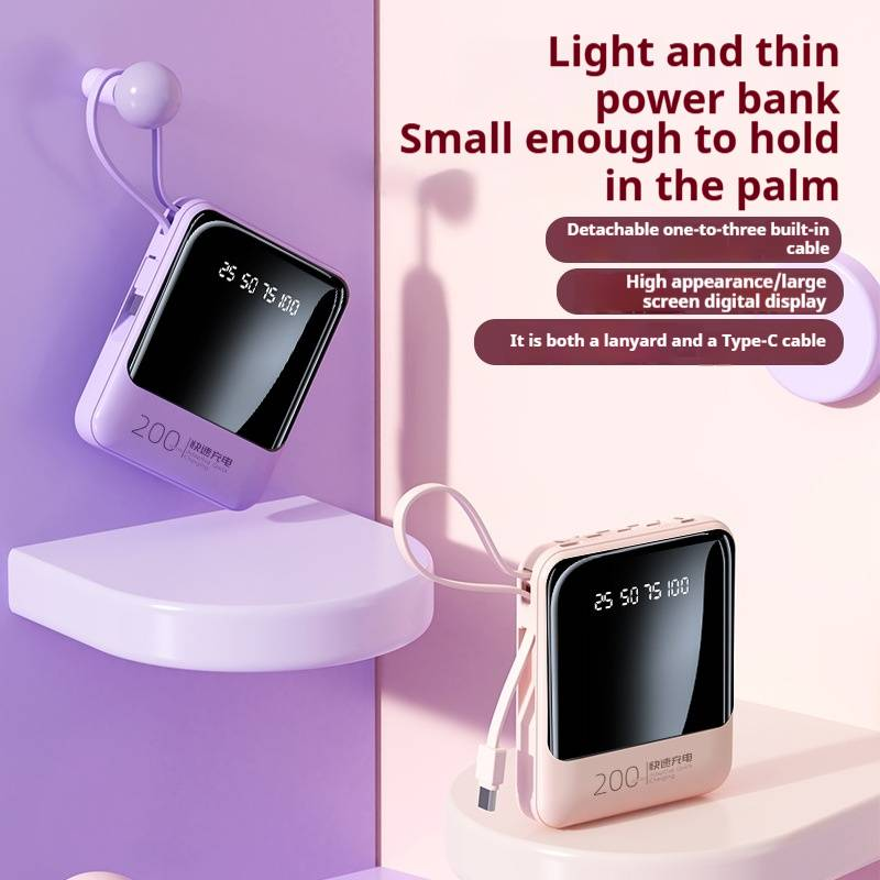 20000 mAh, 22,5 W, superschnelle Lade-Powerbank mit integriertem Kabel, kompakter tragbarer externer Akku für iPhone- und Android-Geräte_voghion.com