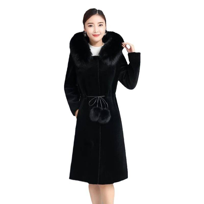 Abrigo de piel sintética con capucha para mujer, chaqueta de invierno de longitud media, abrigo cálido de talla grande, elegante y con estilo de visón sintético para mujer._voghion.com