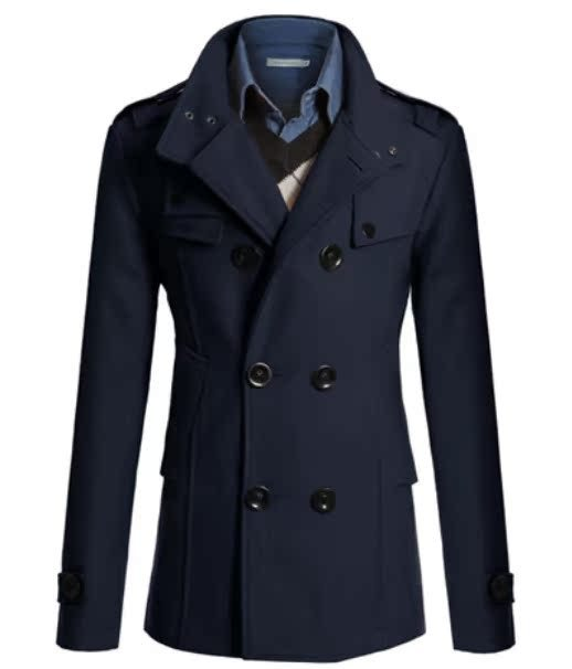 Trench da uomo in misto lana, vestibilità slim, lunghezza media, doppiopetto, per l'inverno_voghion.com