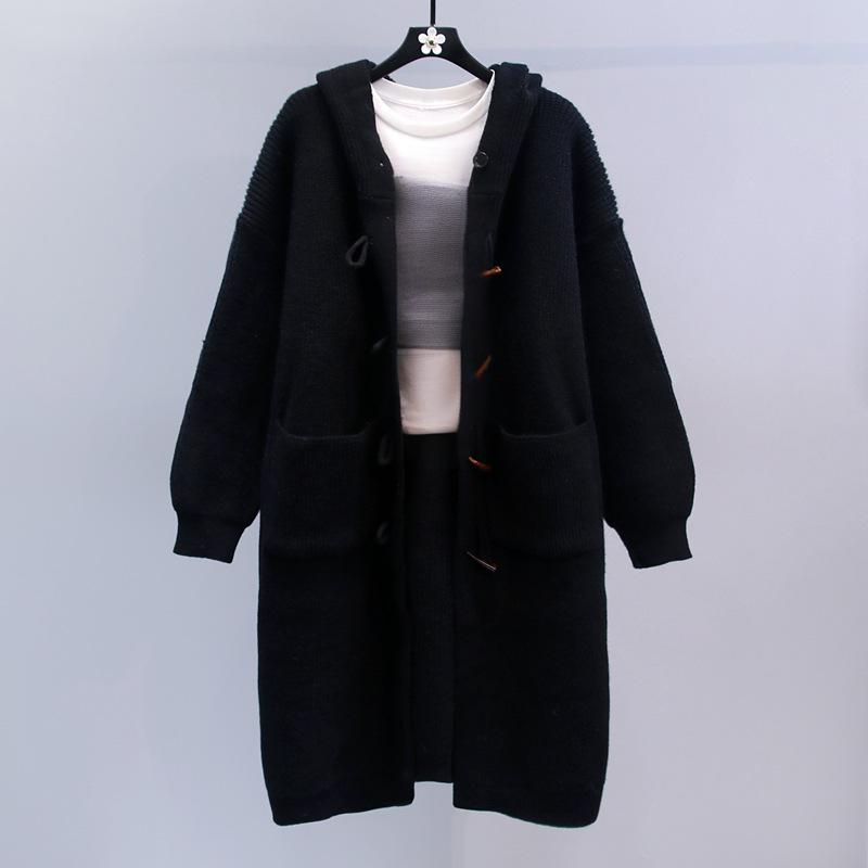 Cardigan oversize con cappuccio da donna – Cappotto lungo in maglia grossa con alamari in legno, stile casual boho invernale_voghion.com