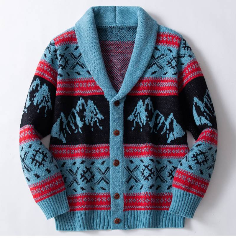 Vintage-Jacquard-Strickjacke für Herren – Dicker Winterpullover mit offener Vorderseite, lässige Outdoor-Kleidung (Blau, M-3XL)_voghion.com