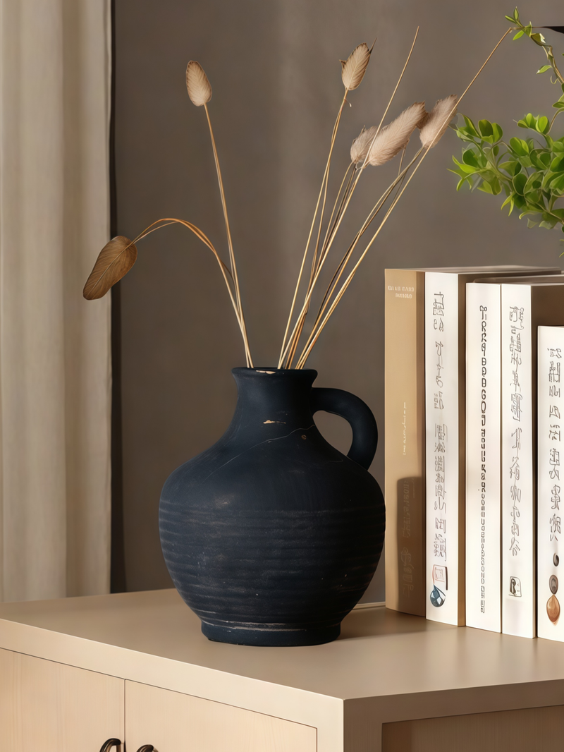 Jarrón de cerámica con asa, estilo wabi-sabi, ideal para decorar jarrones, ideal para llenarlo con agua._voghion.com