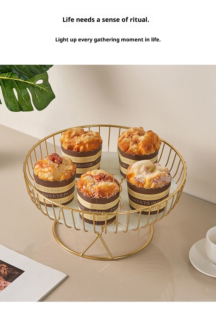 Elegant Metal Fruit Bowl – High-Foot Round Serving Tray For Fruits, Snacks & Home Decor (Gold/Black, Small & Large Sizes)_voghion.com