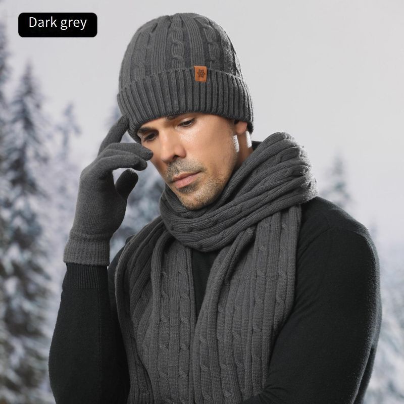 JUND Alpaca Wool Knit Hat Scarf Gloves Set For Men - Winter Warm Fleece-Lined Beanie & Scarf Combo For Outdoor Cycling, Hiking_voghion.com