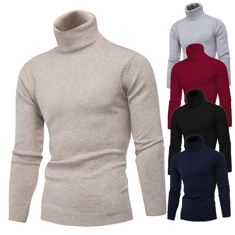 Maglione dolcevita da uomo unisex autunno e inverno maglione base pullover slim tinta unita a righe_voghion.com