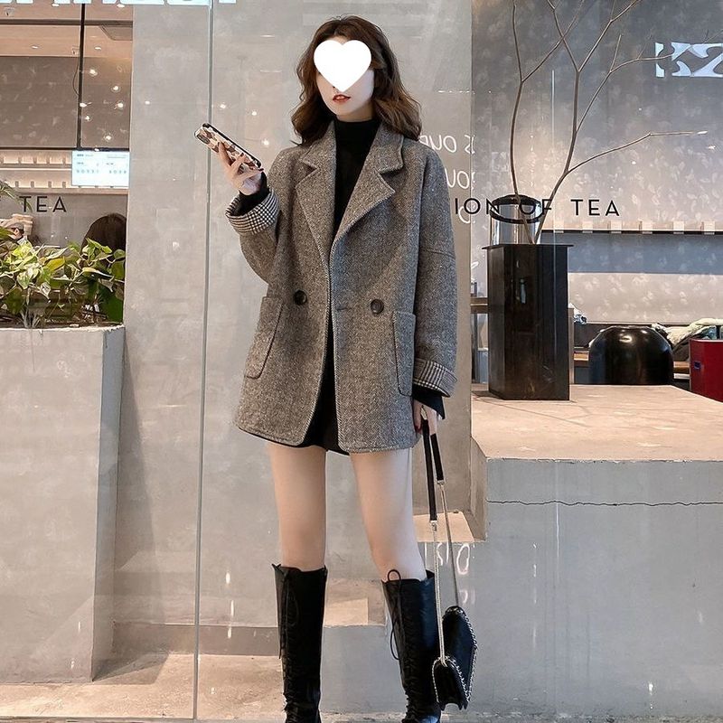 Blazer de lã feminino, primavera de 2025, estilo coreano, solto e emagrecedor, casual, casaco de lã_voghion.com
